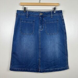 Christopher & Banks Women's M Denim Skirt Blue Medium Wash Front Patch Pockets